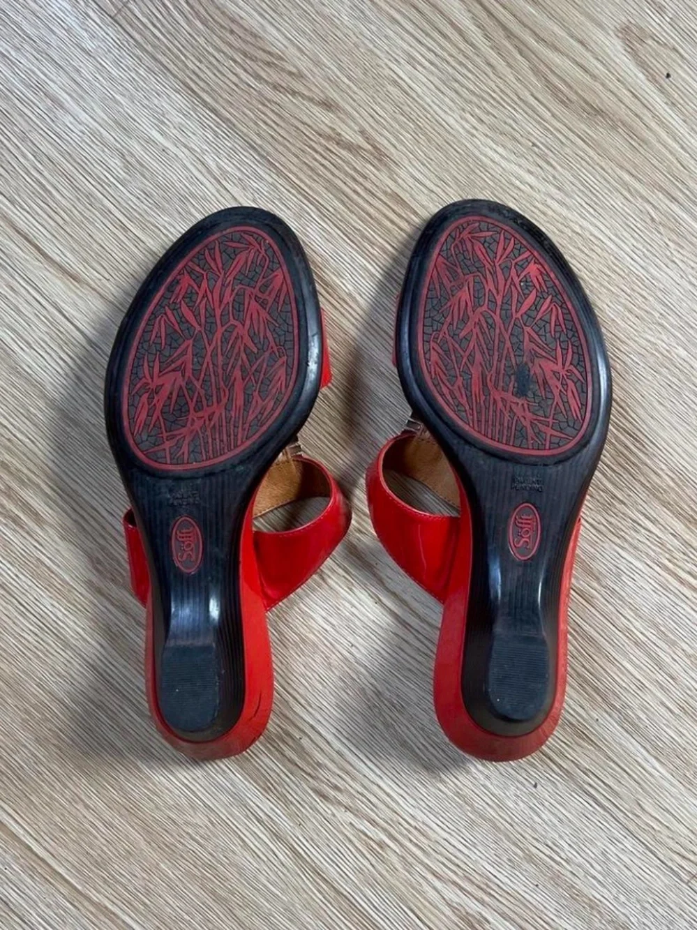 Red Patent Slip-On Mules with Metallic Detailing